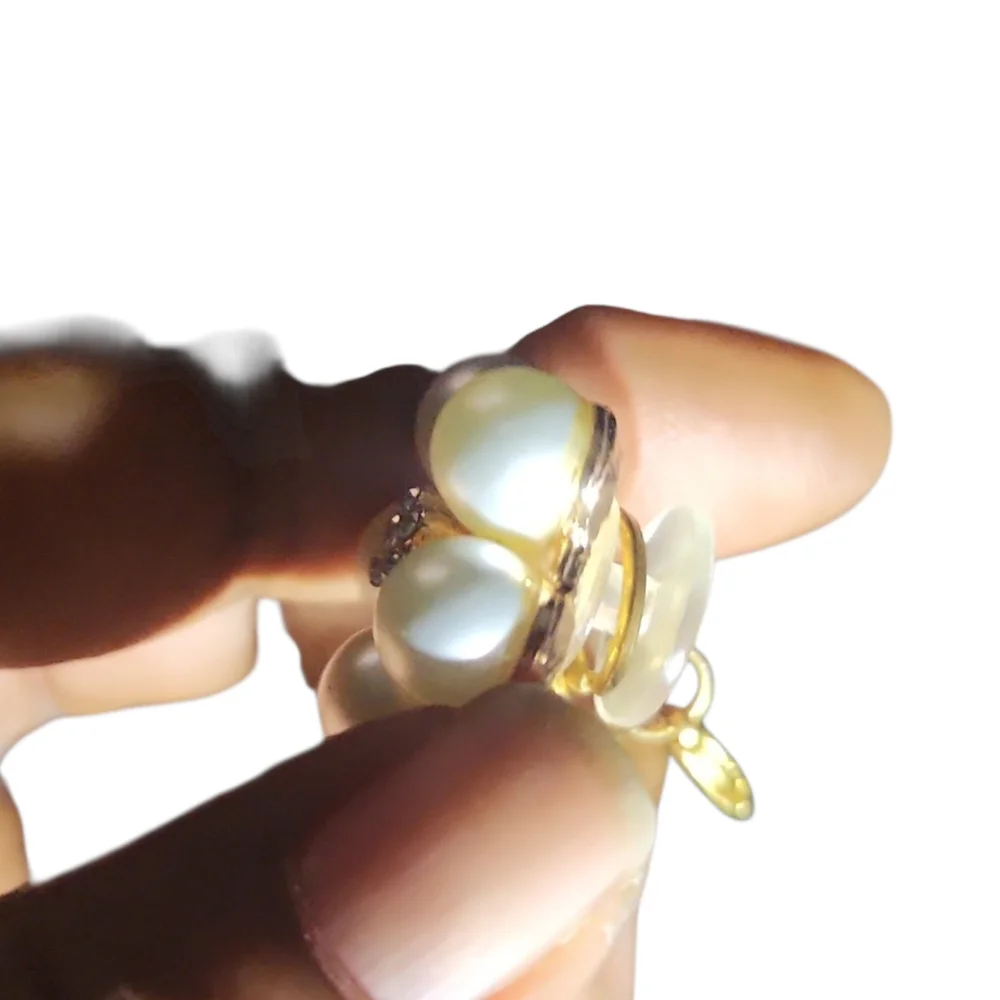 Pearl Flower Charm Pendant with Crystal Center - Gold Tone - Picture 2 of 3